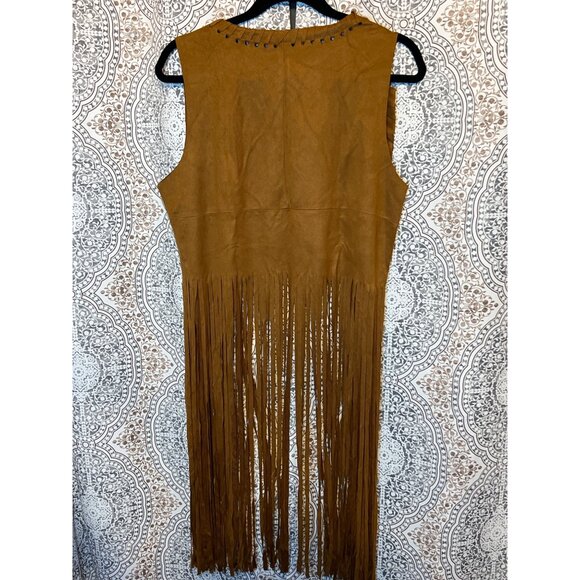 Hippie Costume Set With Fringe Vest Feather Earrings Beaded Headband & Round Sun - Picture 3 of 10